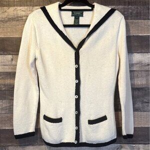 Lauren Ralph Lauren Hand Knit Vintage Cream Knit Cardigan Sweater M Preppy